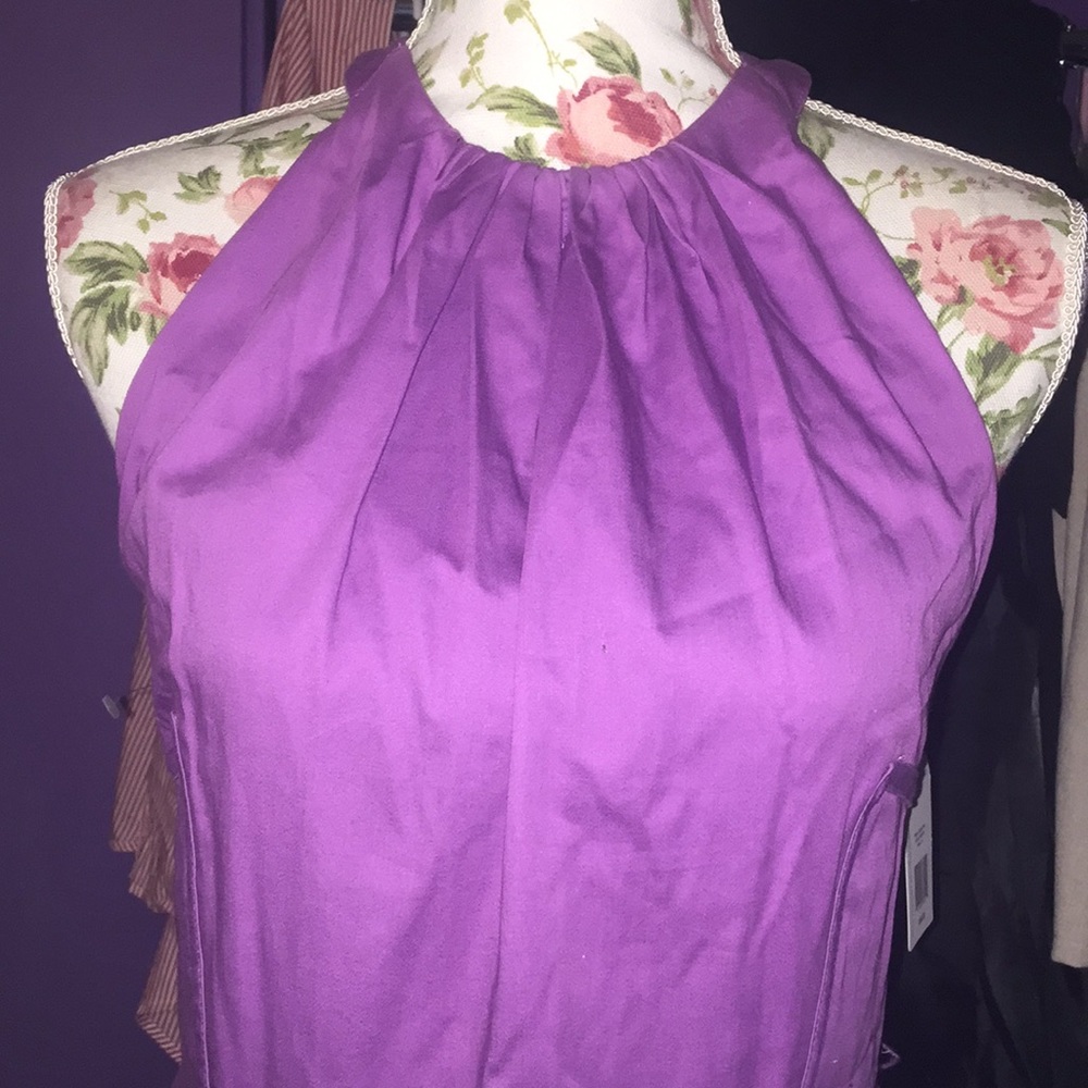 Purple halter dress, with buttons at neck
